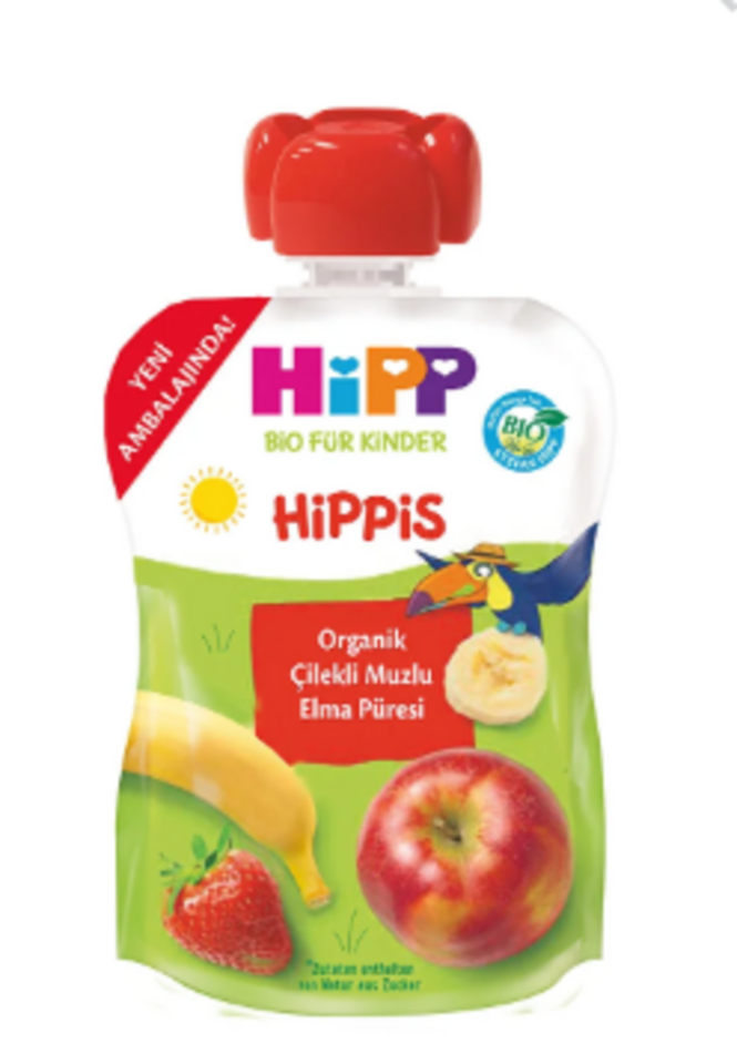 HIPP ORGANIK ÇILEKLI MUZLU ELMA PÜRESI 100 GR.